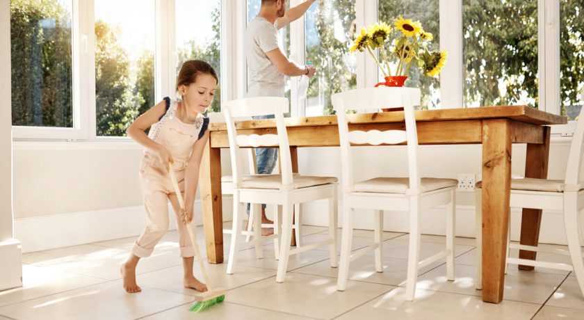 sweeping in the kitchen