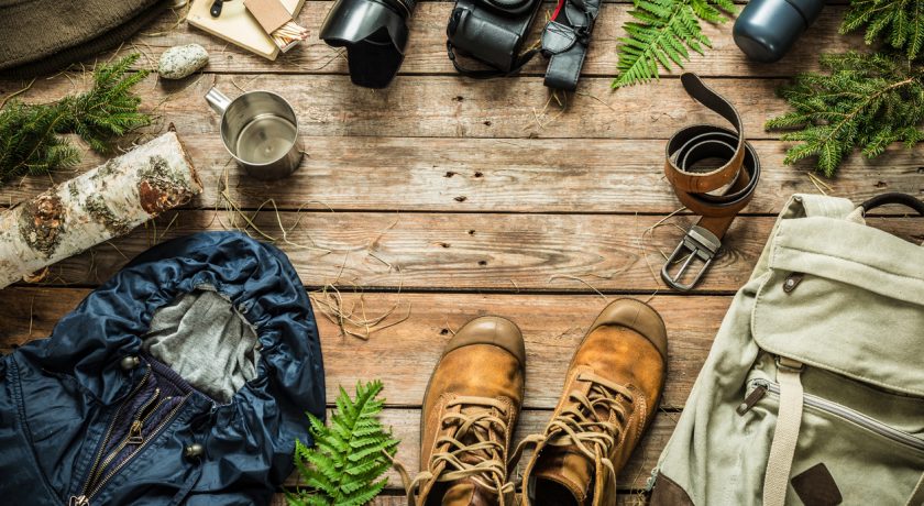 Camping or adventure trip scenery concept (flat lay)